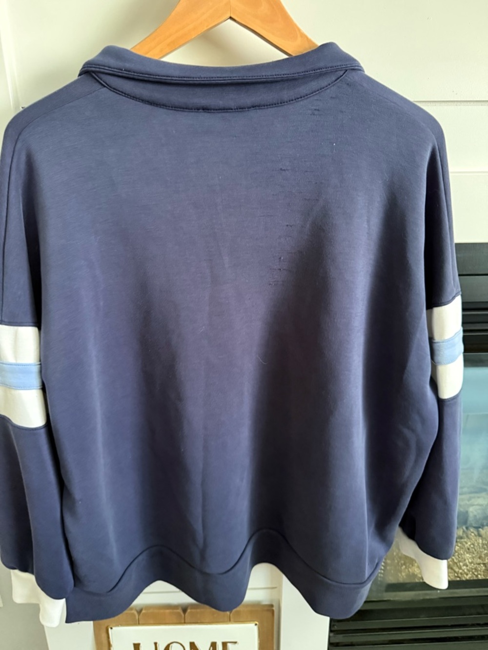 Moa Moa Navy Pullover Sweatshirt with White & Light Blue Stripes soft 2x - Picture 8 of 12